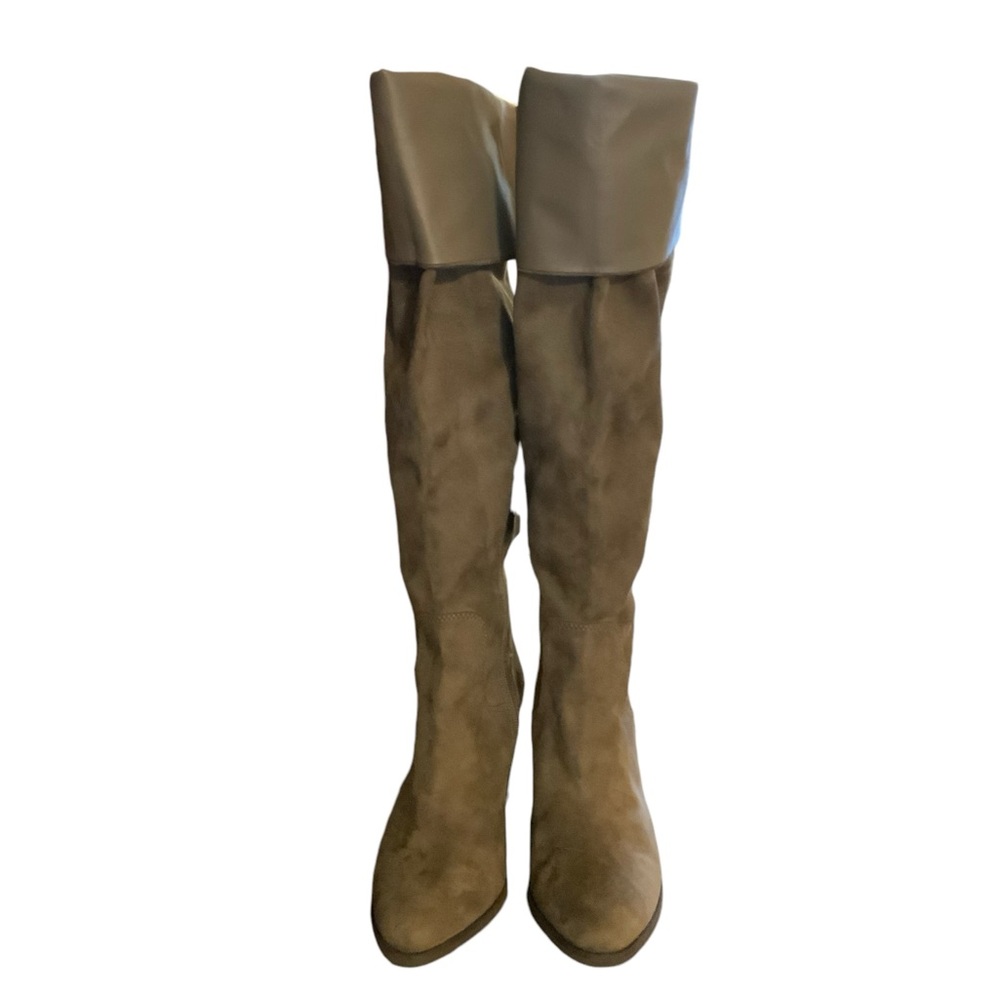 BP Luke Boots faux suede knee high fold down top side zipper tan size 6 1/2 M - Picture 2 of 5